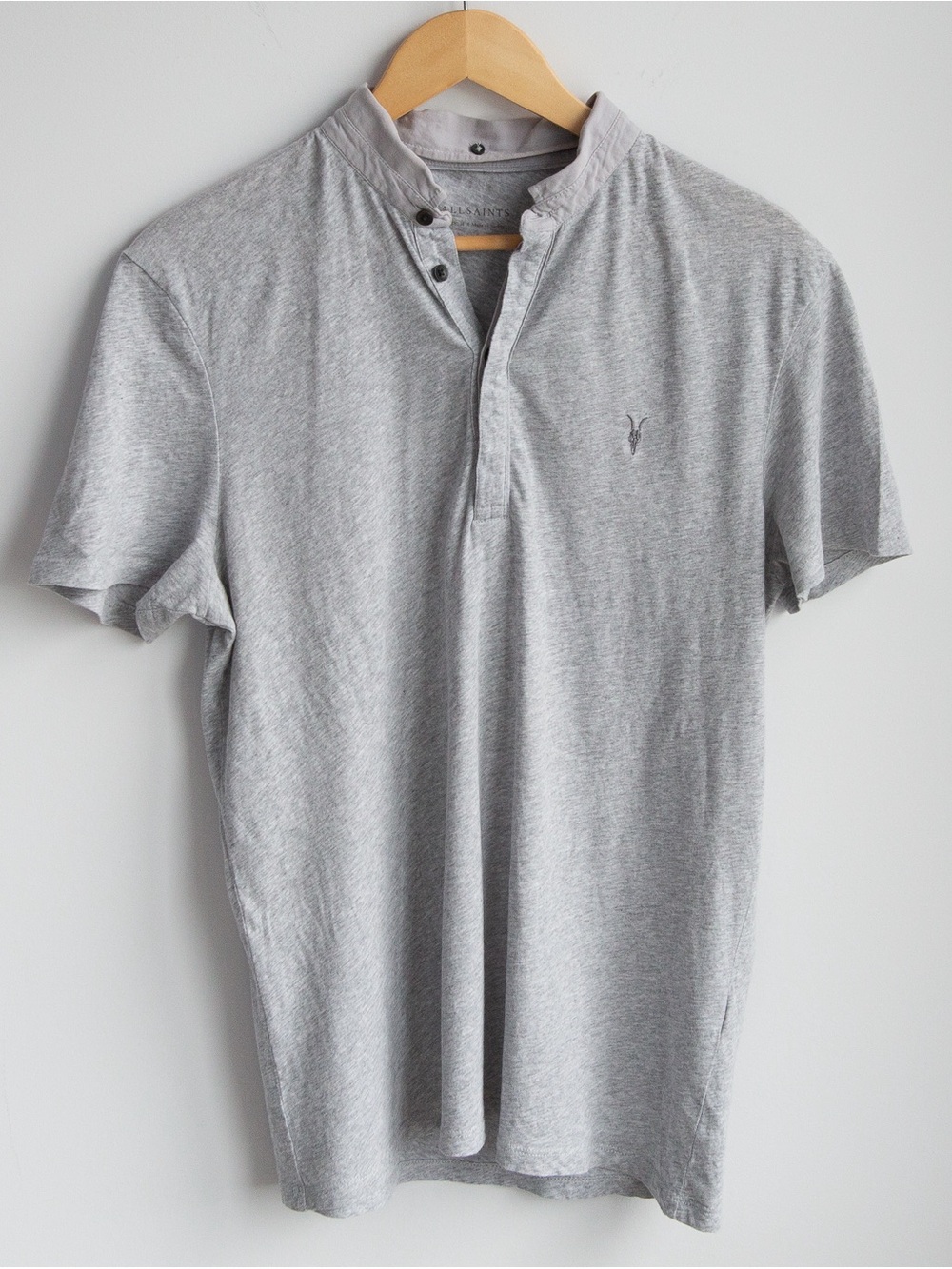 AllSaints Gray Grandad Collar Henley T-Shirt Medium VGUC